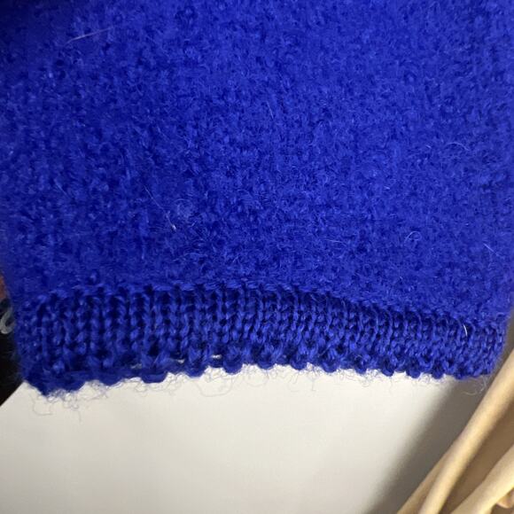 Carroll Rees 100 % Wool Cardigan Jacket Total Blue Silver Buttons Sz 12 - Picture 5 of 7